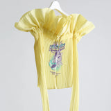 Graphic Pleats Blouse (Yellow)