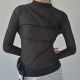 Aphora Long Sleeve Sheer Top (Black)