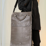 Le Joseph Foldable Leather Bag (Grey Croc)