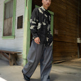 Double Print Linen Button Down (Black)