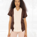 No. 113 Short Sleeve Knit V-Neck Shirt (Chocolate Brown)
