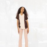 No. 113 Short Sleeve Knit V-Neck Shirt (Chocolate Brown)