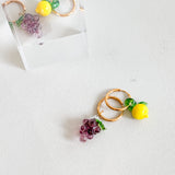 Grape Glass Charm Earrings (Violet/Green)