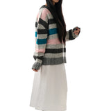 Striped Garter Sweater (Pink/Grey)