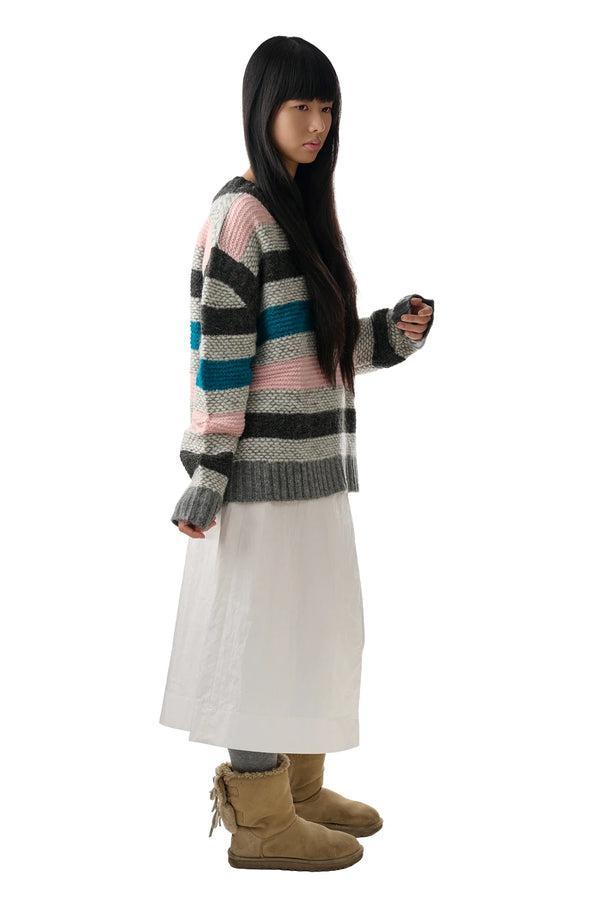 Striped Garter Sweater (Pink/Grey)