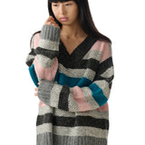 Striped Garter Sweater (Pink/Grey)