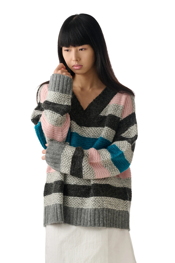 Striped Garter Sweater (Pink/Grey)