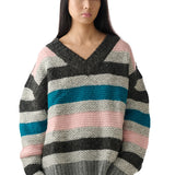 Striped Garter Sweater (Pink/Grey)