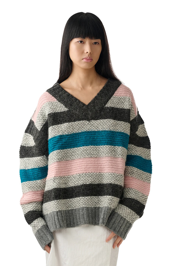Striped Garter Sweater (Pink/Grey)