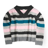 Striped Garter Sweater (Pink/Grey)