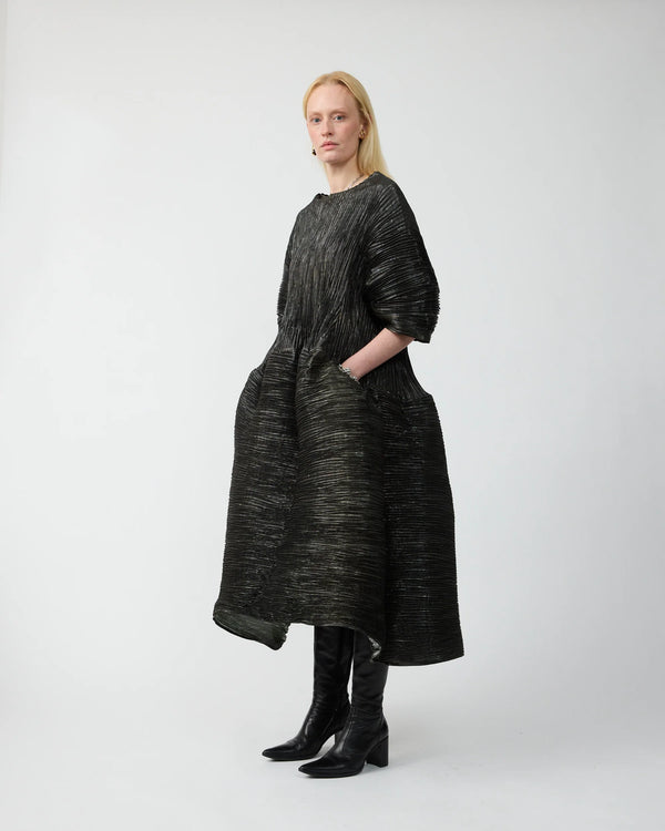 Pax Handpleated Dress in Moss Metallic