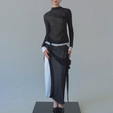 Aphora Long Sleeve Sheer Top (Black)