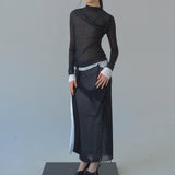 Aphora Long Sleeve Sheer Top (Black)