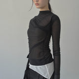Aphora Long Sleeve Sheer Top (Black)
