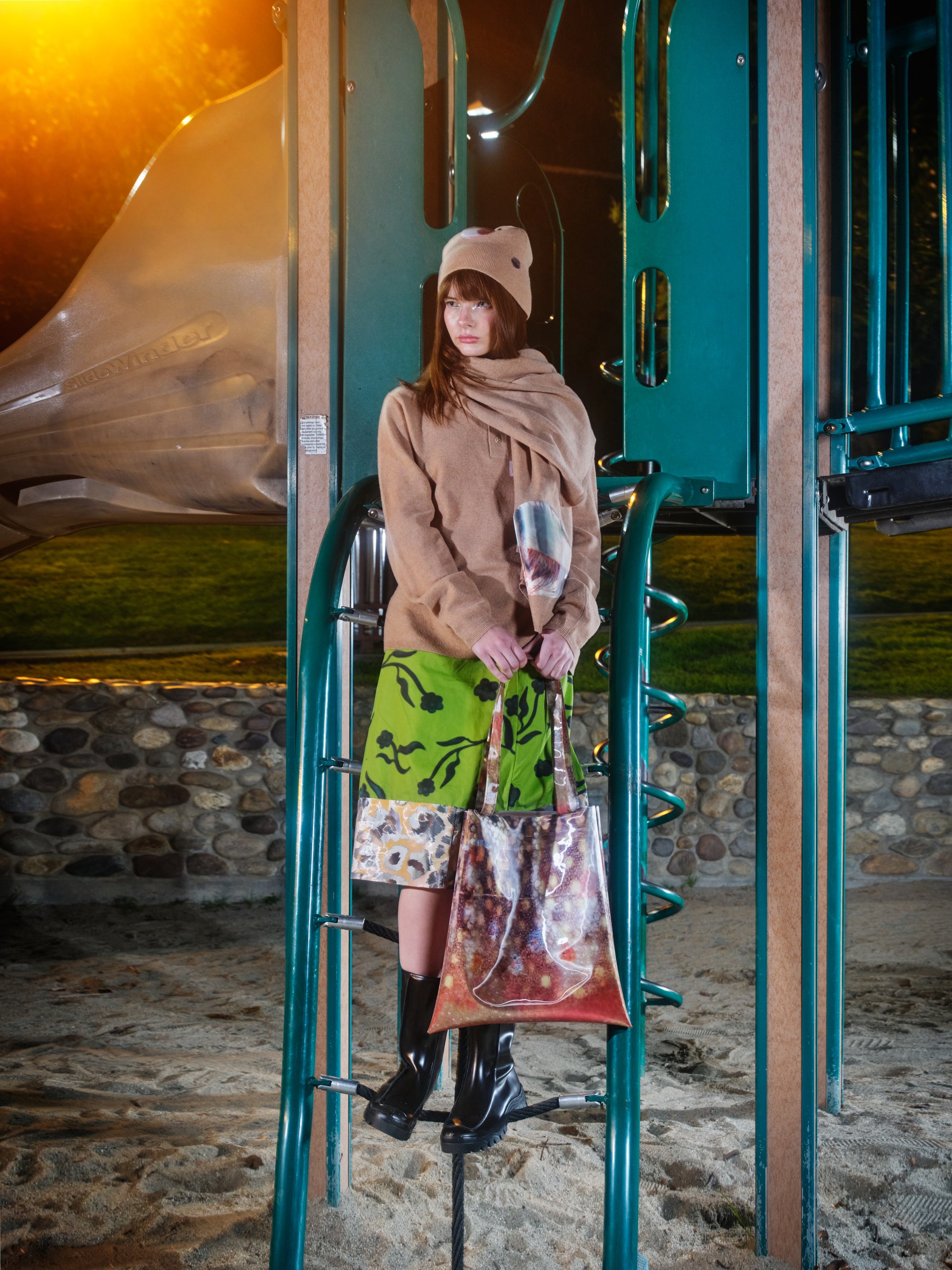 Patchwork Lenticular Midi Skirt (Leopard & Lime Floral)