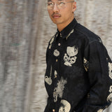 Double Print Linen Button Down (Black)