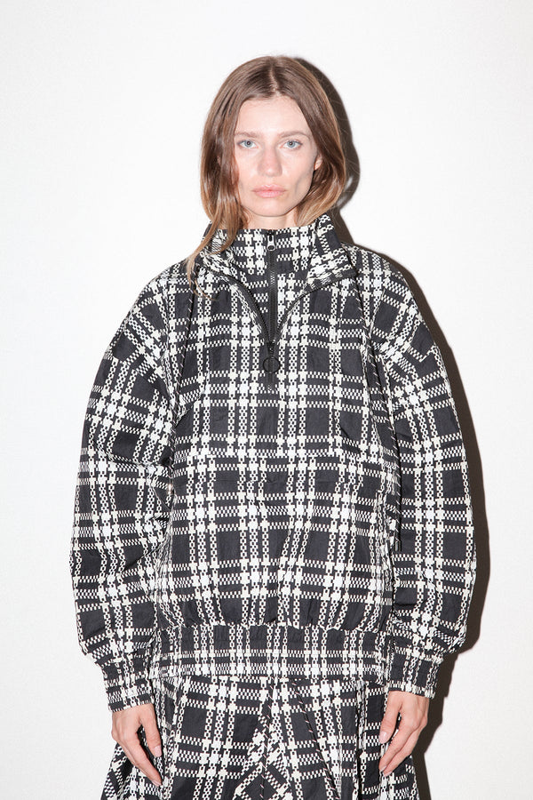 Plaid Trail Double Mock Neck Jacket (Black Plaid)
