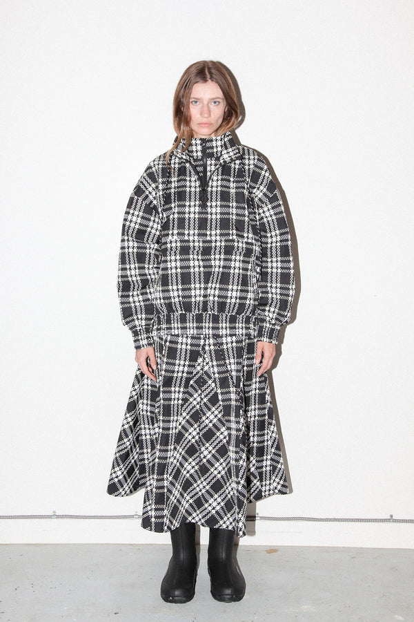 Plaid Trail Double Mock Neck Jacket (Black Plaid)