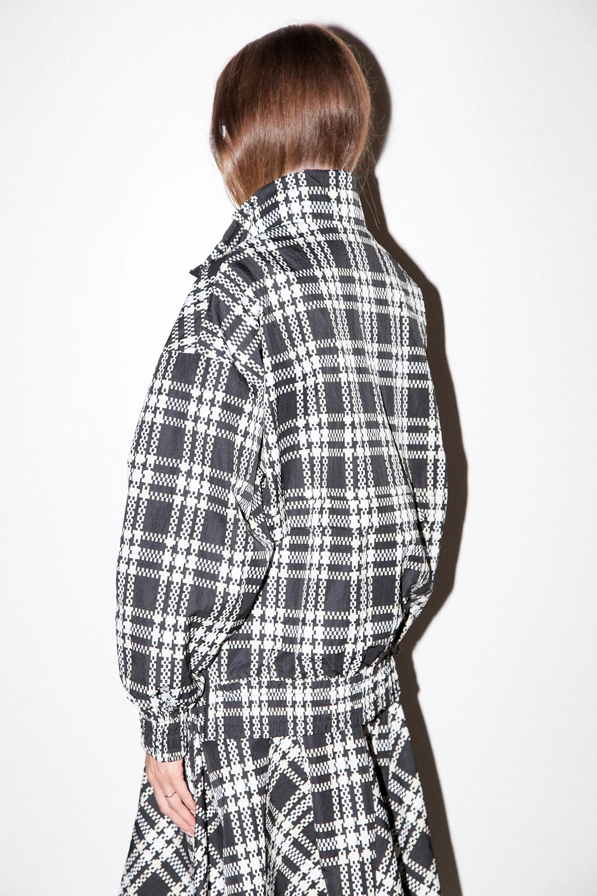 Plaid Trail Double Mock Neck Jacket (Black Plaid)