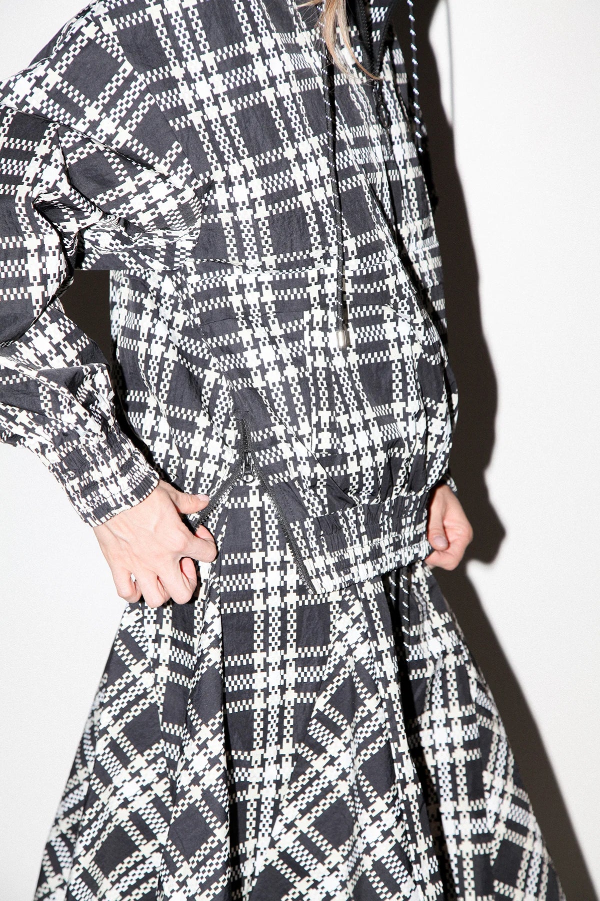 Plaid Trail Double Mock Neck Jacket (Black Plaid)