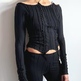 Scraps Bandage Long Sleeves Top (Black)