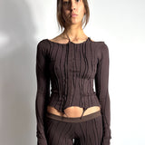 Scraps Bandage Long Sleeve Top (Chocolate)