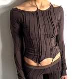 Scraps Bandage Long Sleeve Top (Chocolate)
