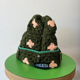 32 Crochet Granny Beanie (Olive/Peach)