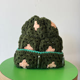 32 Crochet Granny Beanie (Olive/Peach)