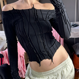 Scraps Bandage Long Sleeves Top (Black)