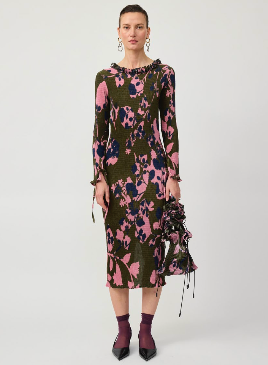Huxley Smock Pleated Dress in Bruno