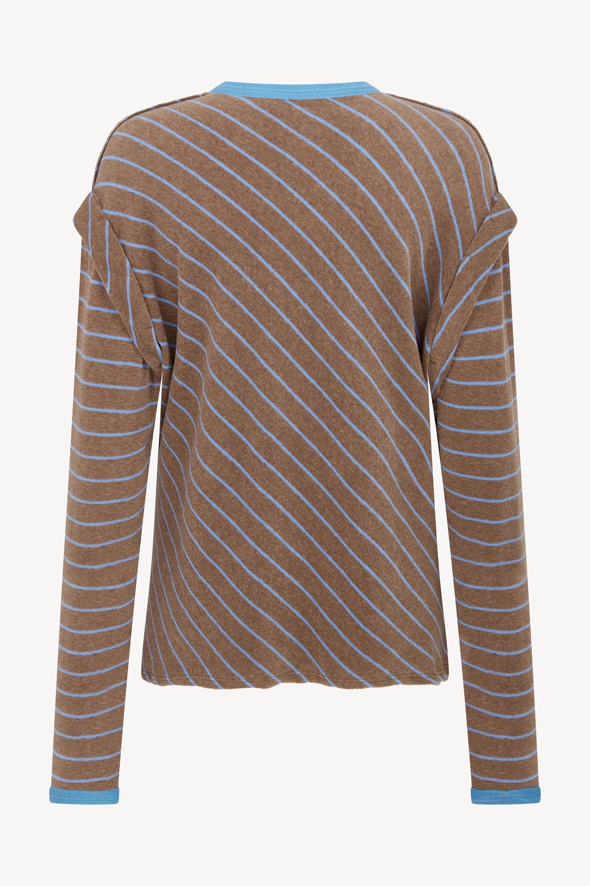 Terry Towel Crew Neck LS Shirt 
(Brown/Blue Stripe)