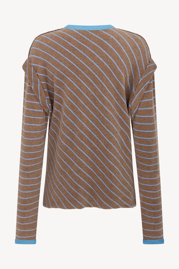 Terry Towel Crew Neck LS Shirt 
(Brown/Blue Stripe)