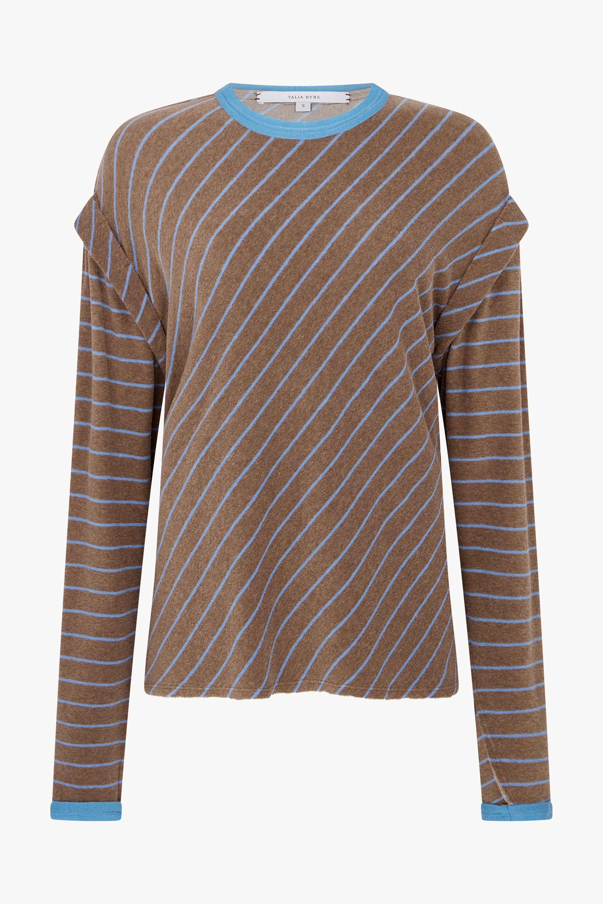 Terry Towel Crew Neck LS Shirt 
(Brown/Blue Stripe)