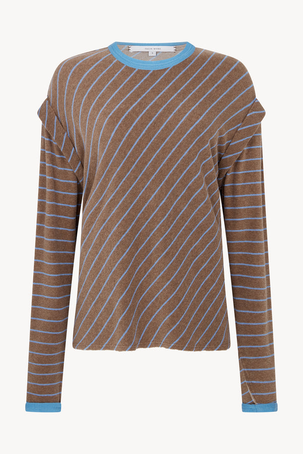 Terry Towel Crew Neck LS Shirt 
(Brown/Blue Stripe)