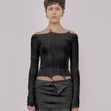 Scraps Bandage Long Sleeves Top (Black)
