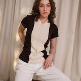 No. 113 Short Sleeve Knit V-Neck Shirt (Chocolate Brown)