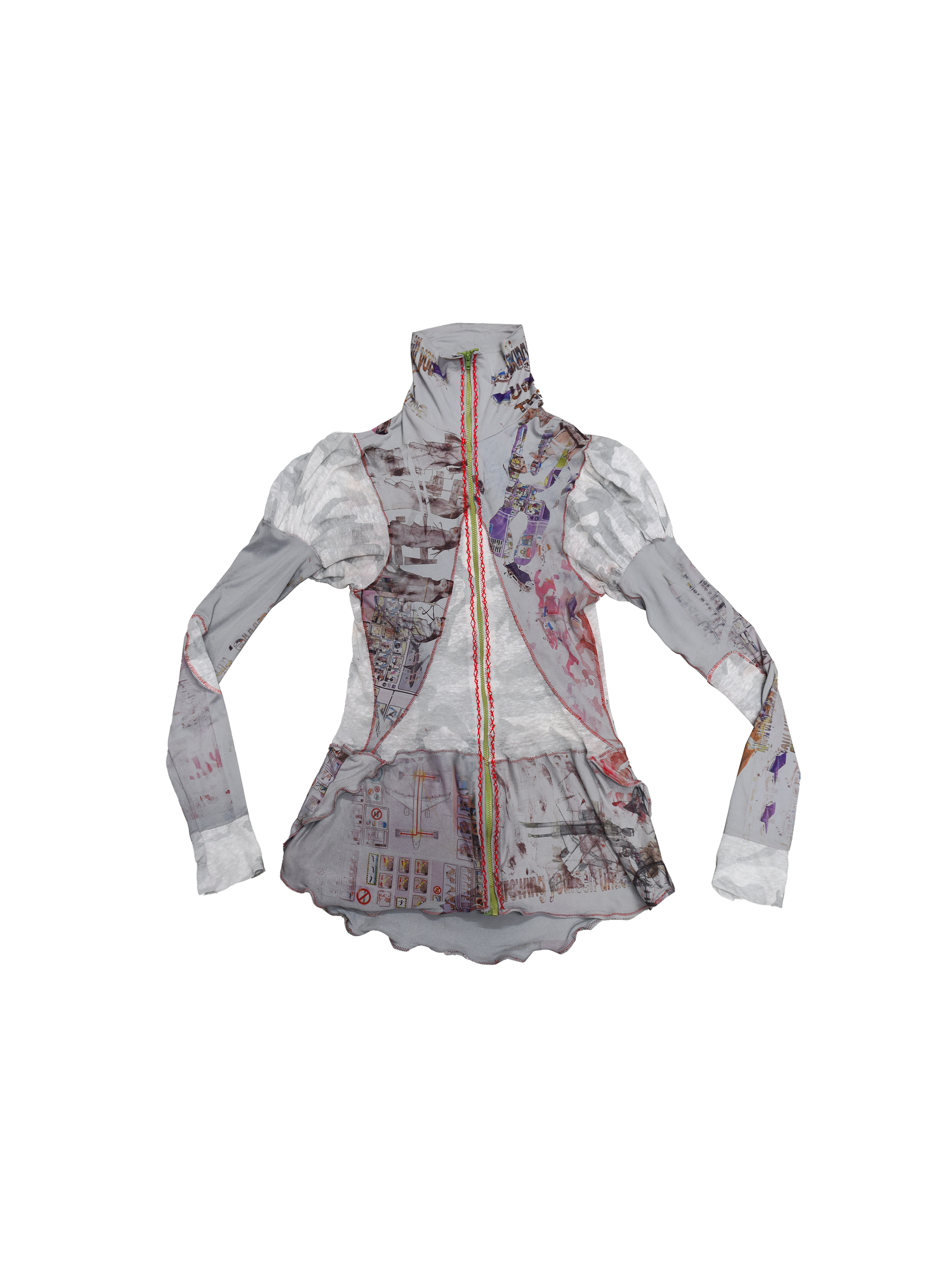 Gathered Sleeevs Turtleneck Zip Up Jacket (Camo)