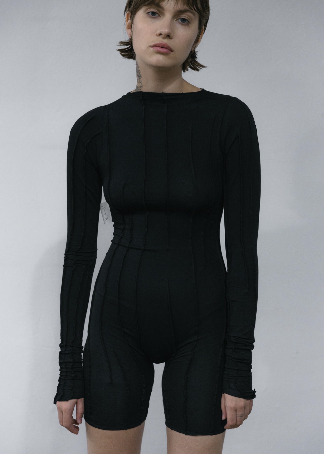 Black Suture Long Bodysuit (002-99)