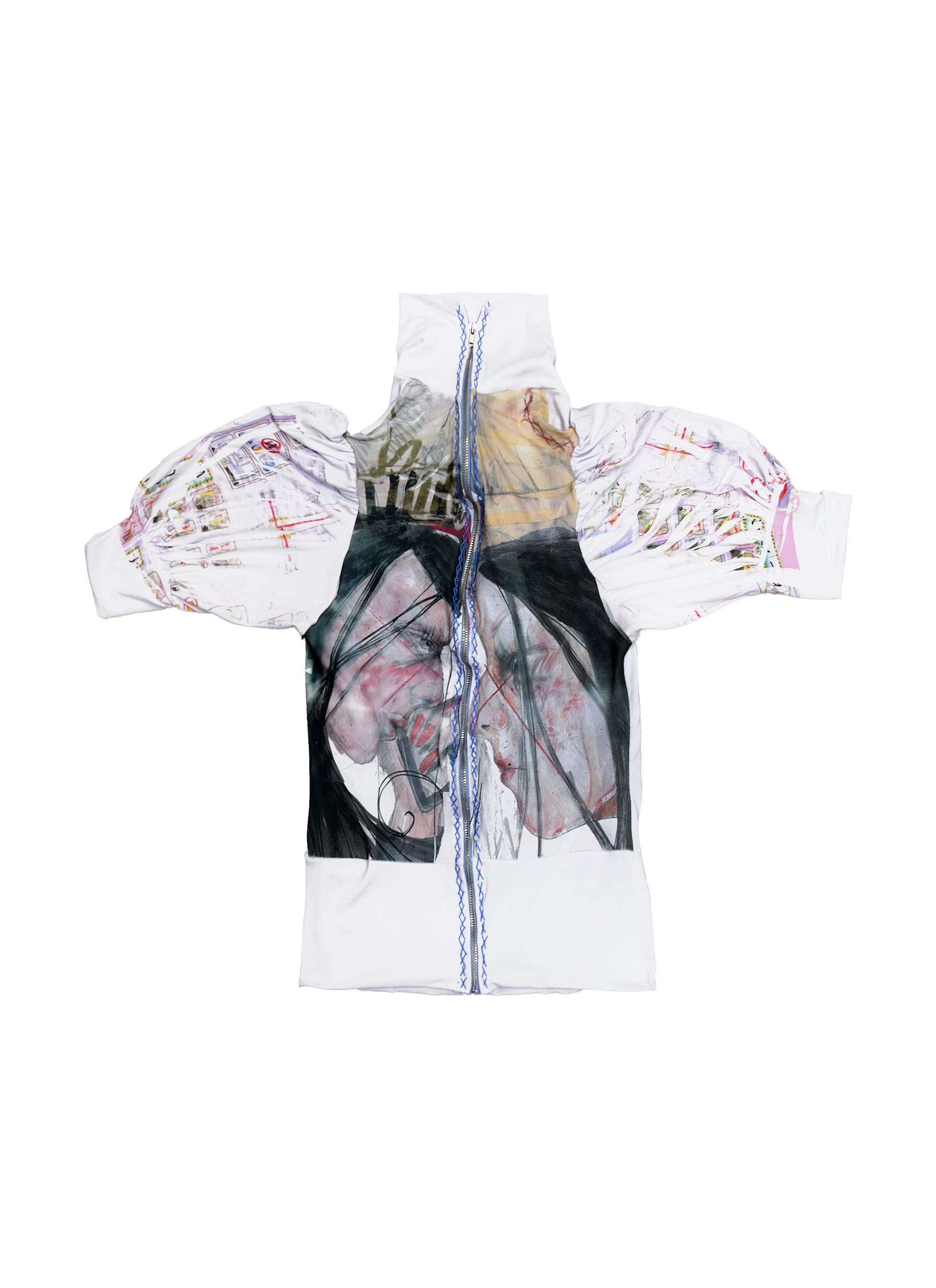 Gathered Sleeevs Turtleneck Zip Up Jacket (Faces)