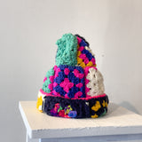 26 Crochet Granny Beanie (Teal/Yellow)