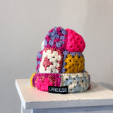 25 Crochet Granny Beanie (Magenta/Sky Blue)