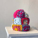 25 Crochet Granny Beanie (Magenta/Sky Blue)