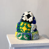 28 Crochet Granny Beanie (Blue/Yellow)