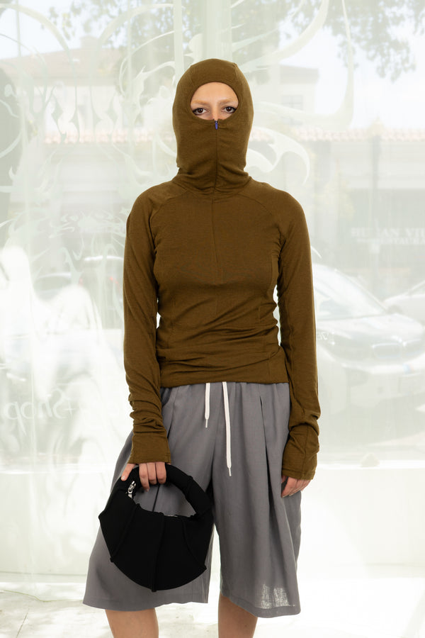 Merino Half Zip Hoodie L/S (Olive)