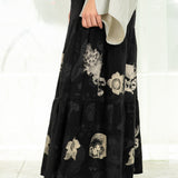Double Printed Linen Skirt (Black)