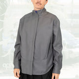 Suit Fabric Stand Collar Shirt (Gray)