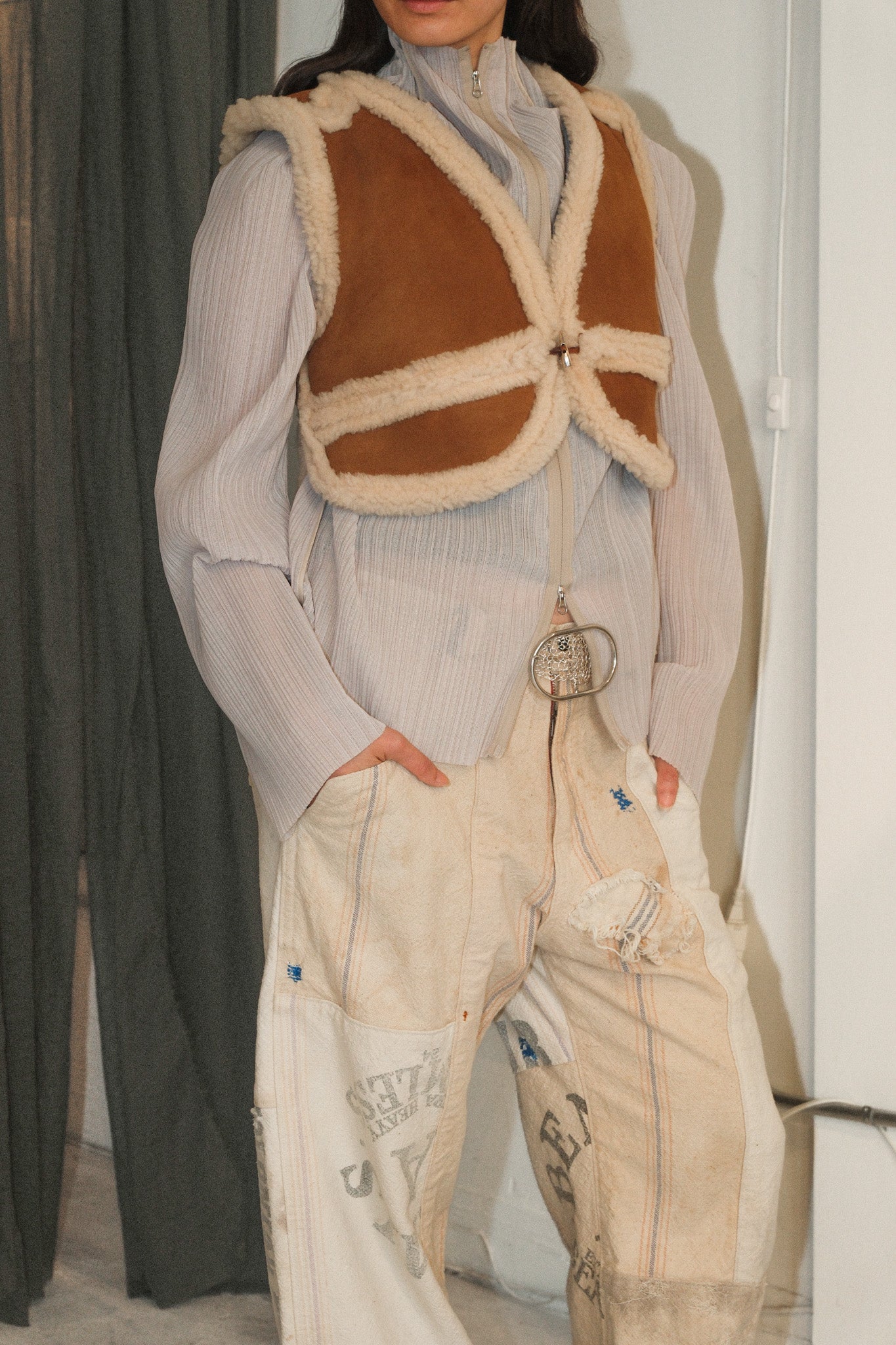 Crop Suede Shearling Gilet