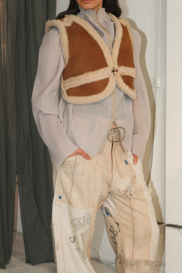 Crop Suede Shearling Gilet