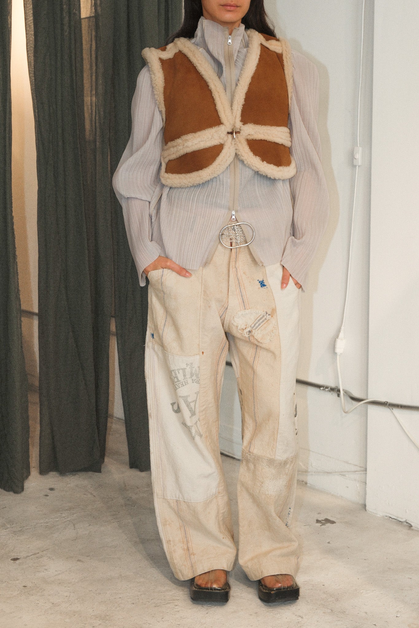Crop Suede Shearling Gilet